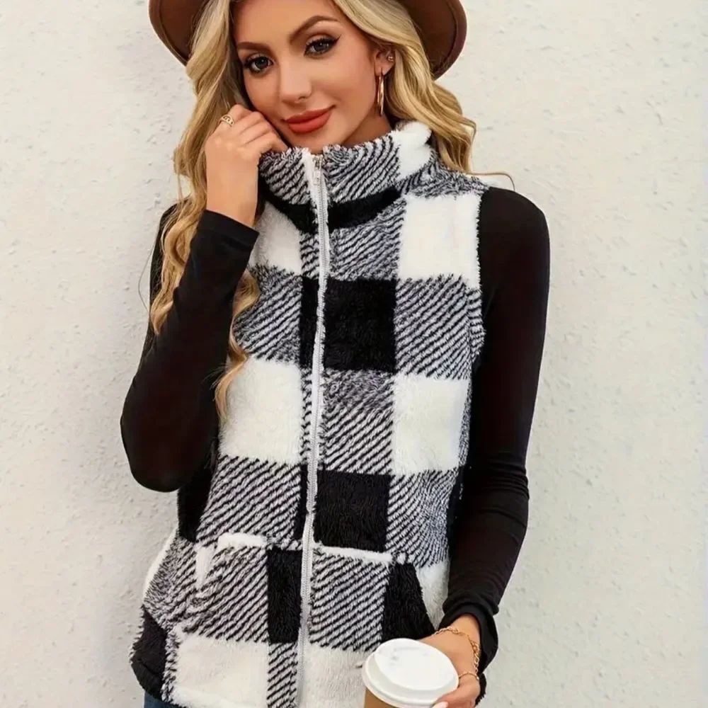 Chic Black and White Checkered Women's Vest